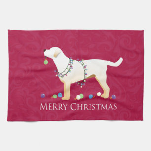 Gele labrador Retriever Merry-kerstdesign Theedoek