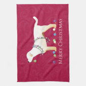 Gele labrador Retriever Merry-kerstdesign Theedoek (Verticaal)