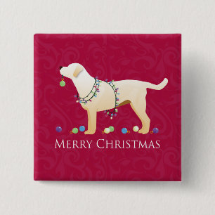 Gele labrador Retriever Merry-kerstdesign Vierkante Button 5,1 Cm