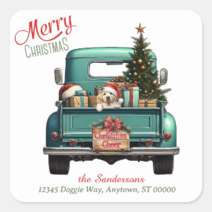 Gele Labrador Retriever Puppy Retro Truck Vierkante Sticker