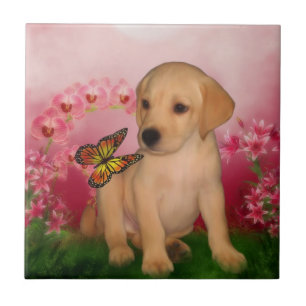 Gele Labrador Retriever Puppy Vlinders Hond Tegeltje