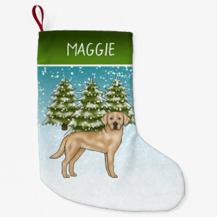 Gele Labrador Retriever Sneeuw Bos Aangepaste Naam Kleine Kerstsok