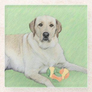 Gele labrador Retriever & Tennis Balls Painting Glazen Onderzetter