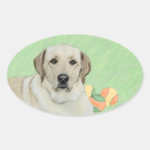Gele labrador Retriever & Tennis Balls Painting Ovale Sticker
