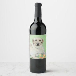 Gele labrador Retriever & Tennis Balls Painting Wijn Etiket
