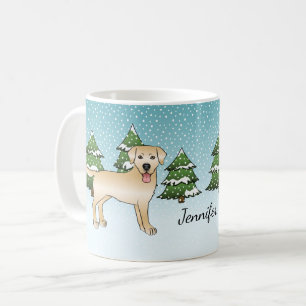 Gele labrador Retriever - Winter Forest & Name Koffiemok