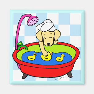Gele labrador & Rubber Ducks Cartoon Magneet