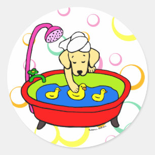gele labrador & rubbereenden Cartoon Ronde Sticker