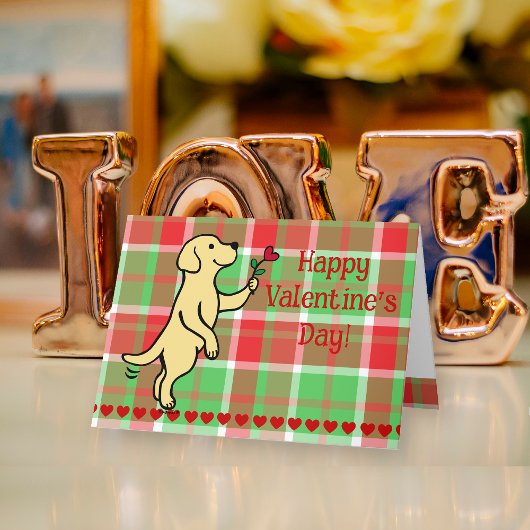 Gele labrador Tiny Heart Flower Valentijn Feestdagen Kaart