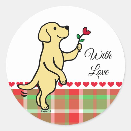 Gele labrador Tiny Heart Flower Valentijn Ronde Sticker (Voorkant)