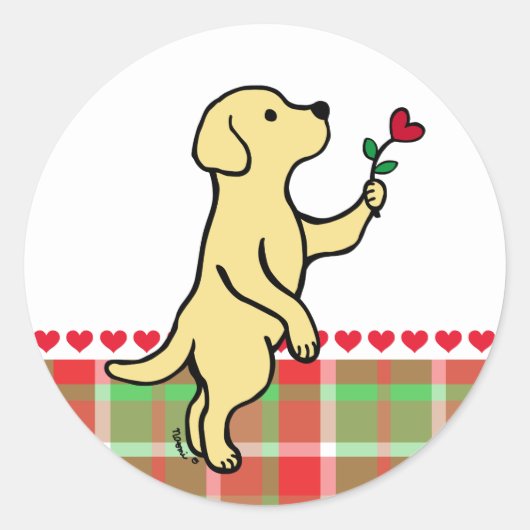 Gele labrador Tiny Heart Flower Valentijn Ronde Sticker (Voorkant)