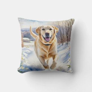 Gele Labrador Winter Sneeuw Aquarel Hondenras Kussen