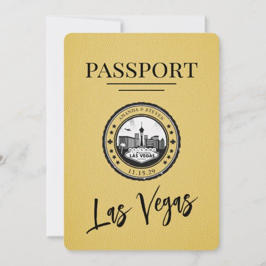 Gele Las Vegas Passport bruiloft Kaart (Achterkant)