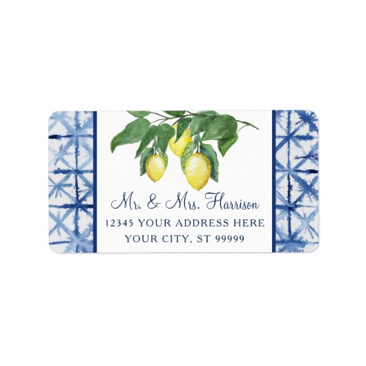 Gele leemons Citrus Foliage Blue White Weddenschap Etiket (Voorkant)