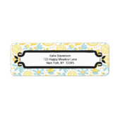 Gele leemons en blauwe bloemen geïllustreerd patro etiket (Voorkant)