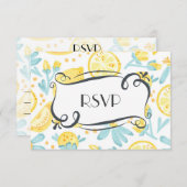 Gele leemons en blauwe bloemen Quaint Wedding RSVP (Voorkant / Achterkant)
