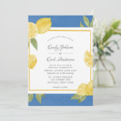 Gele leemons en blauwe Waterverf bruiloft Kaart (Staand voorkant)