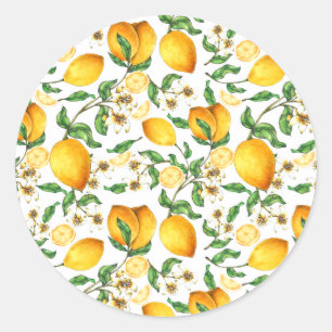 Gele leemons en Lemon Flowers Beauful Ronde Sticker