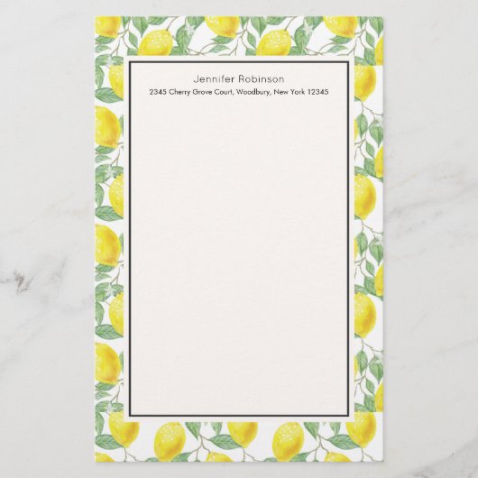 Gele leemons met groen lederen patroon briefpapier (Voorkant)
