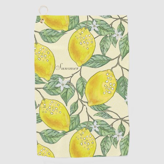 Gele leemons, vers Zesty Summer Citrus Pattern Golfhanddoek (Voorkant)