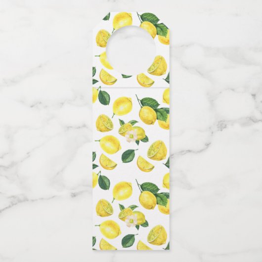 Gele leemons Waterverf fruitpatroon Dank u wel Flessenhanger (Achterkant)
