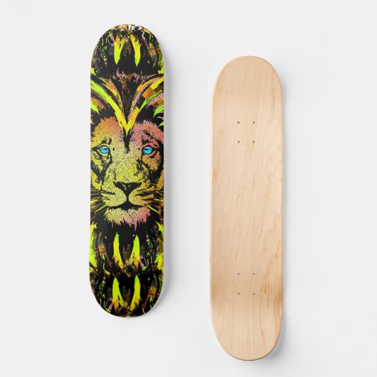 Gele leeuwenkop - Lion Face Skateboard (Voorkant)