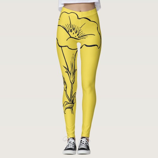 GELE LEGGINGS MET BLOEM (Voorkant)