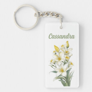 Gele leliebloemen gepersonaliseerd sleutelhanger