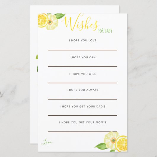 Gele Lemon Citrus Floral Baby Vermaakt Kaarten (Voorkant / Achterkant)