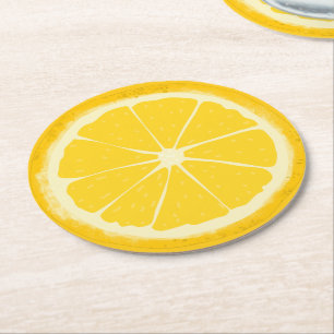 Gele lemon Citrus Fruit Slice Artistic Ronde Kartonnen Onderzetter