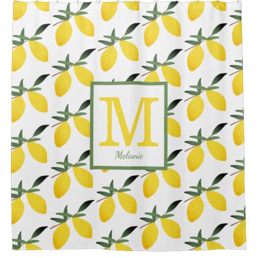 Gele Lemon Citrus Monogram Douchegordijn (Voorkant)