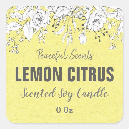 Gele Lemon Citrus Soy Candle Product Labels (Voorkant)