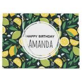 Gele lemon en groene Limoen fruitpatroonvogels Groot Cadeauzakje (Voorkant)