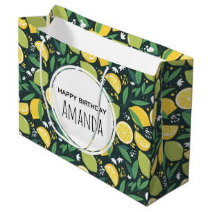 Gele lemon en groene Limoen fruitpatroonvogels Groot Cadeauzakje