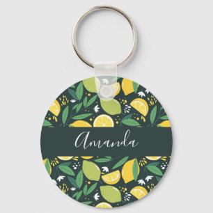Gele lemon en groene Limoen voedselpatroonsleutel Sleutelhanger