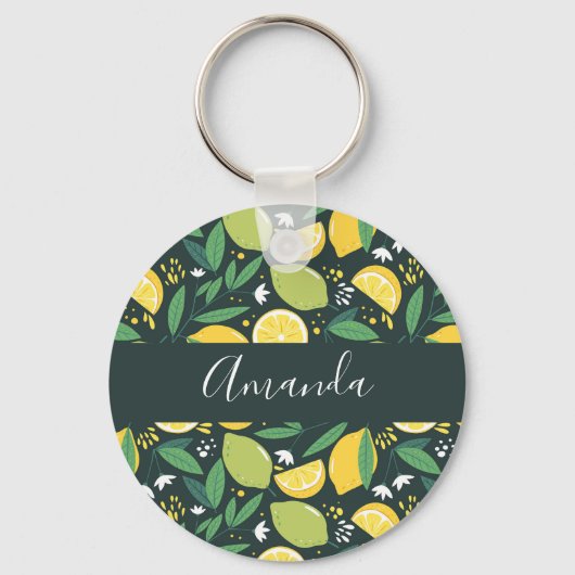 Gele lemon en groene Limoen voedselpatroonsleutel Sleutelhanger (Voorkant)