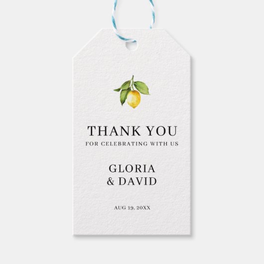 Gele Lemon Modern Wedding Cadeaulabel (Voorkant)