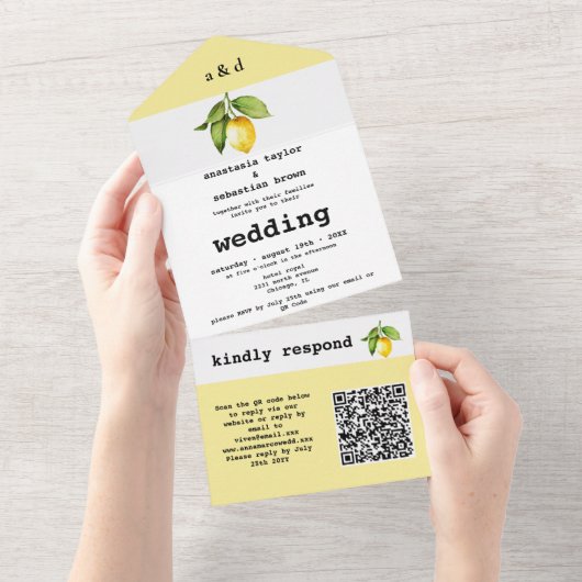 Gele Lemon QR-code All In One Uitnodiging (Afscheurbaar)