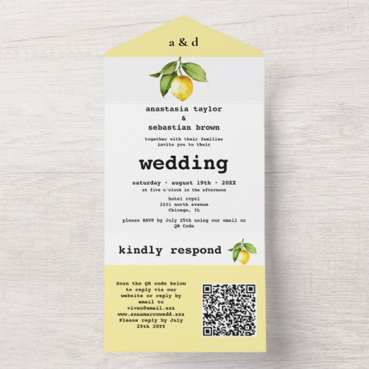 Gele Lemon QR-code All In One Uitnodiging (Binnen)