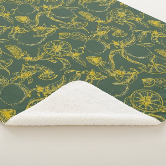 Gele Lemon Sketch op Donkergroen Sherpa Deken (3/4)