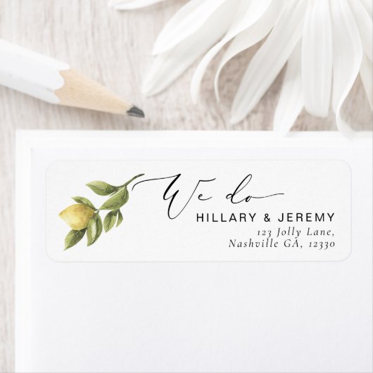 Gele Lemon Sorrento We Doen Bruiloft Retouradres Etiket (Insitu)