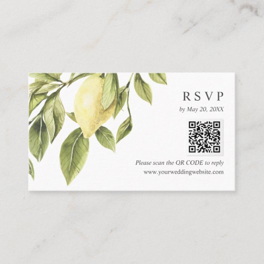 Gele Lemon vertrekt Weddenschap RSVP Online QR COD Visitekaartje (Voorkant)