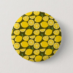 Gele Lemon Wallpaper Pattern Ronde Button 5,7 Cm