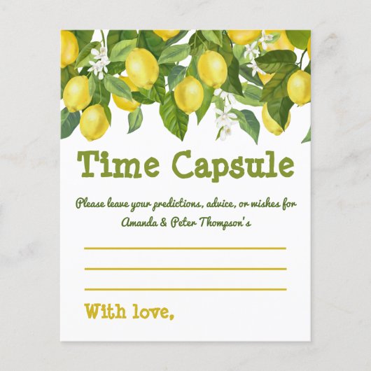 Gele Lemon White Flowers Baby Time Capsule Card (Voorkant)