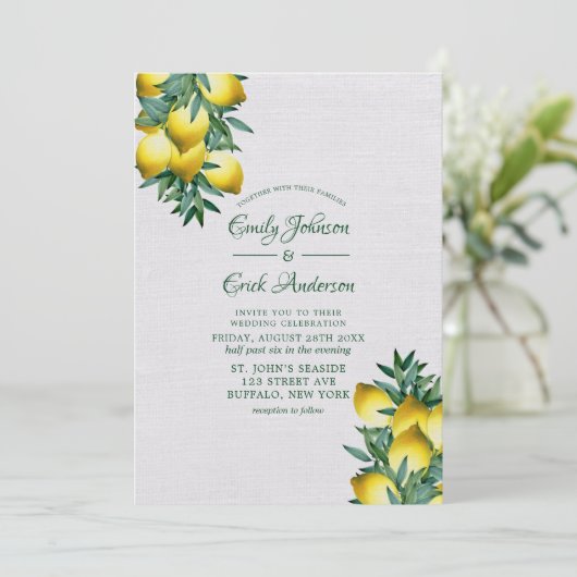 Gele Lemons Greenery Vine Waterverf Weddenschap in Kaart (Staand voorkant)