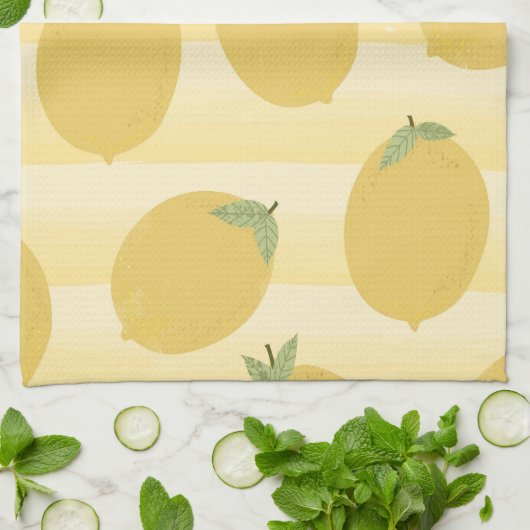 Gele lemons Summer Fruit Waterverf Fun Bright Theedoek (Gevouwen)