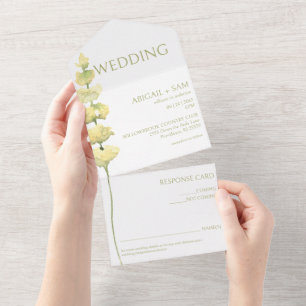 Gele lente Wildflower bruiloft All In One Uitnodiging