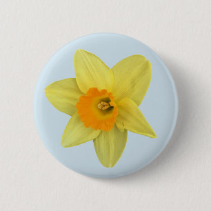 Gele lentesaffodil op Bleek blauw Ronde Button 5,7 Cm