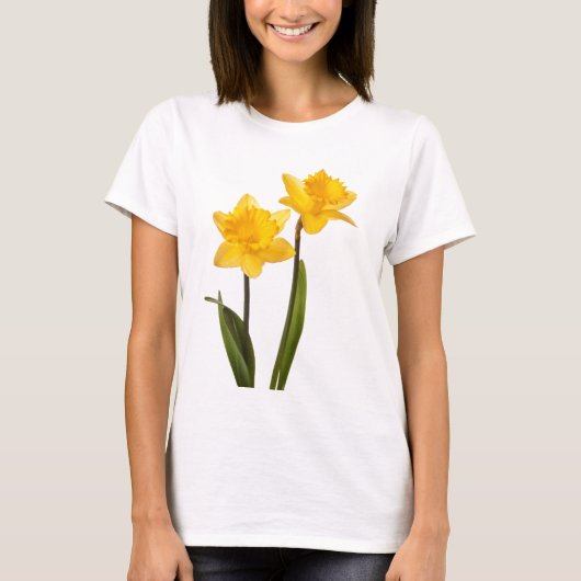 Gele lentesaffodils op wit t-shirt (Voorkant)