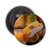 Gele leopard Gecko Lizard Button Flesopener (Voorkant)